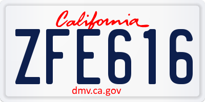 CA license plate ZFE616