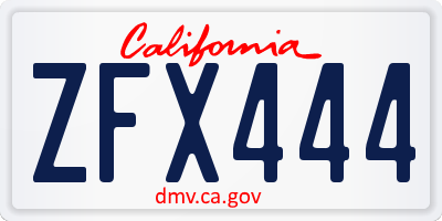 CA license plate ZFX444