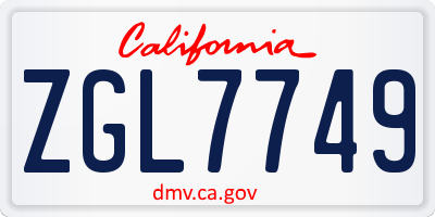 CA license plate ZGL7749