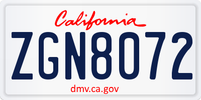CA license plate ZGN8072