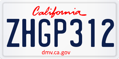 CA license plate ZHGP312