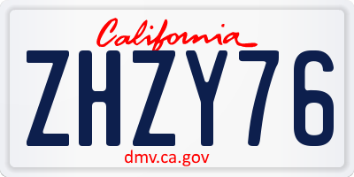 CA license plate ZHZY76