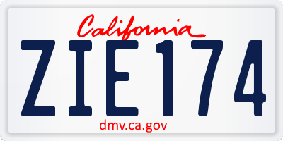 CA license plate ZIE174