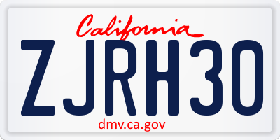 CA license plate ZJRH30