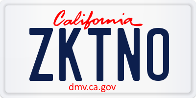 CA license plate ZKTNO