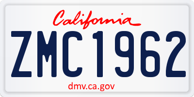 CA license plate ZMC1962