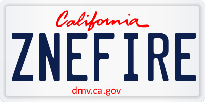 CA license plate ZNEFIRE