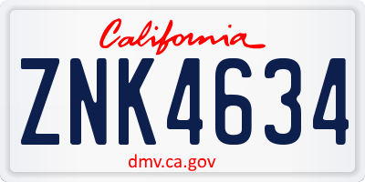 CA license plate ZNK4634