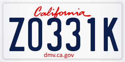 CA license plate ZO331K