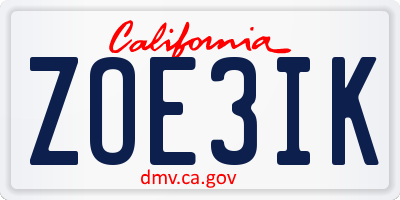 CA license plate ZOE3IK