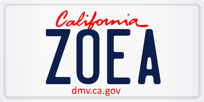 CA license plate ZOEA