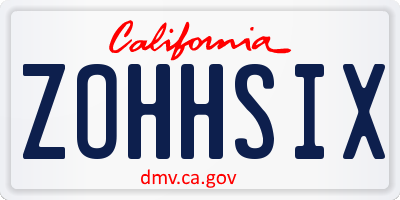 CA license plate ZOHHSIX