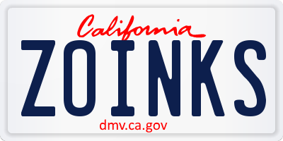 CA license plate ZOINKS