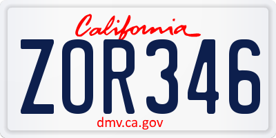 CA license plate ZOR346