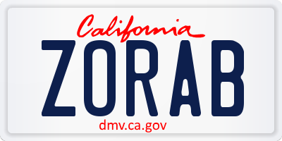 CA license plate ZORAB