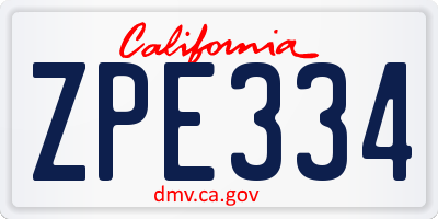 CA license plate ZPE334