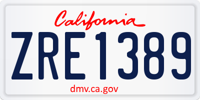 CA license plate ZRE1389