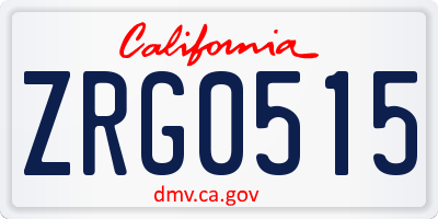 CA license plate ZRG0515