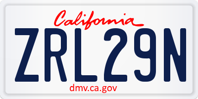 CA license plate ZRL29N