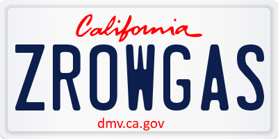 CA license plate ZROWGAS