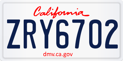 CA license plate ZRY6702