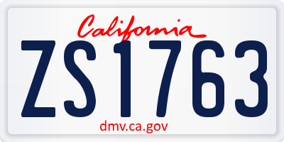 CA license plate ZS1763