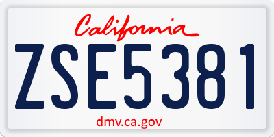 CA license plate ZSE5381