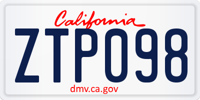 CA license plate ZTP098