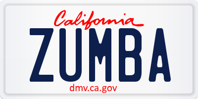 CA license plate ZUMBA