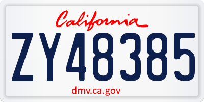 CA license plate ZY48385