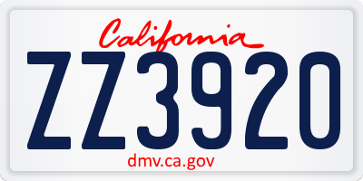 CA license plate ZZ3920