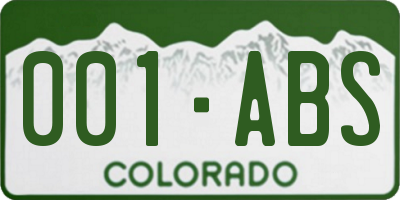 CO license plate 001ABS