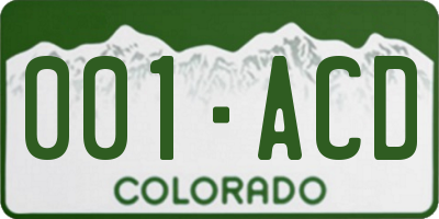 CO license plate 001ACD