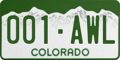 CO license plate 001AWL