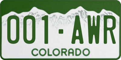 CO license plate 001AWR