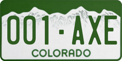 CO license plate 001AXE