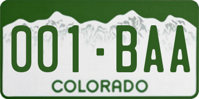 CO license plate 001BAA