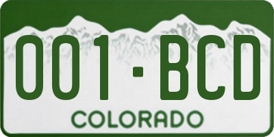 CO license plate 001BCD