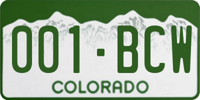 CO license plate 001BCW