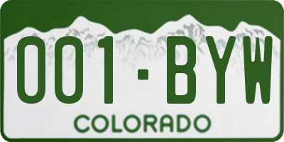 CO license plate 001BYW