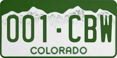 CO license plate 001CBW