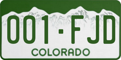 CO license plate 001FJD