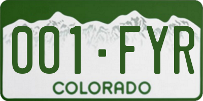 CO license plate 001FYR