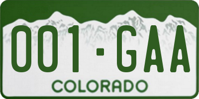 CO license plate 001GAA