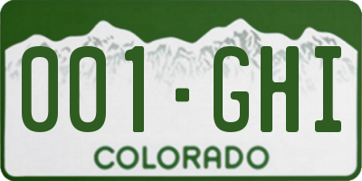 CO license plate 001GHI