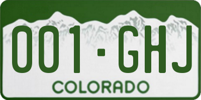 CO license plate 001GHJ