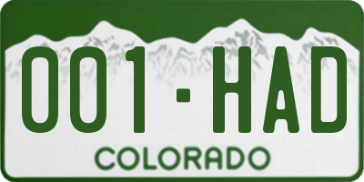 CO license plate 001HAD