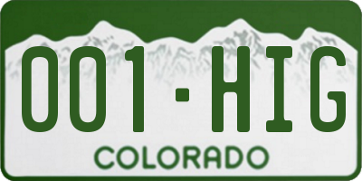 CO license plate 001HIG