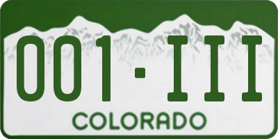 CO license plate 001III