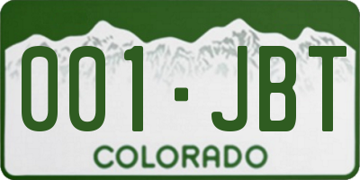 CO license plate 001JBT